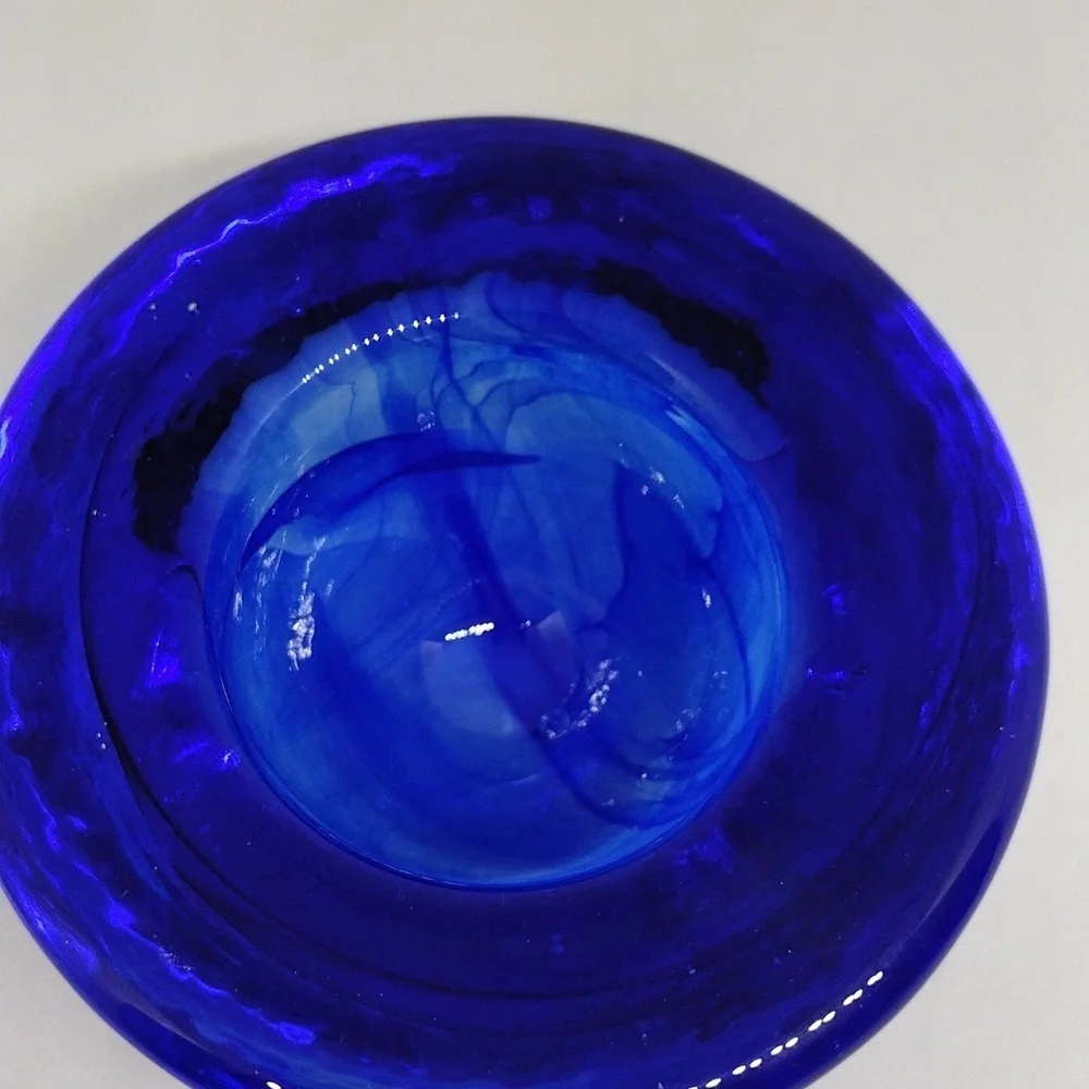 Cobalt‎ Blue Swirled Art Glass Votive Candle Holder